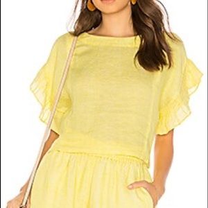 Joie Febronia Ruffle Sleeve Linen Crop Top